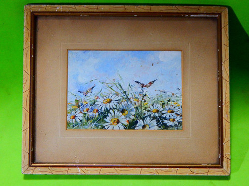 Oleo Firmado - Mariposas Y Flores - 0