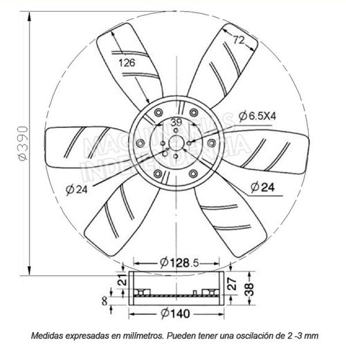 Helice Autoelevador Motor Toyota 4p 6aspas 24mm Diam 1