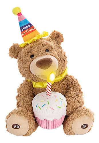 Urso De Pelúcia Elétrico Interativo Com Cupcake E Vela De 0