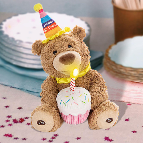 Urso De Pelúcia Elétrico Interativo Com Cupcake E Vela De 1