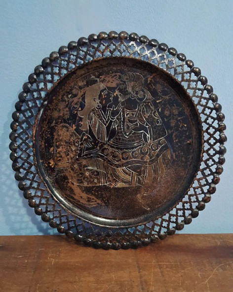 Antigo E Raro Prato Decorativo De Parede Indiano 0