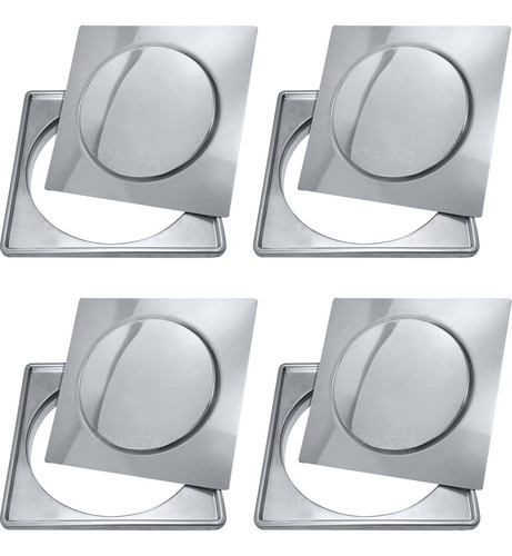 4 Ralo Click E Porta Grelha 15x15 Inox Caixilho Suporte Kit 0