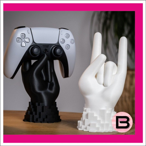 Soporte Joystick Ps5 Xbox Mano Cuernos Heavy Negro Deco 3d 1