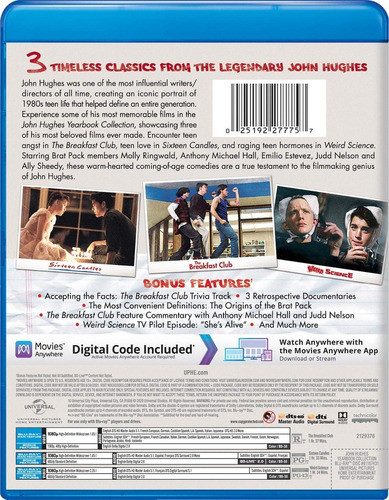 Blu-ray Breakfast Club + 16 Candles + Weird Science /3 Films 1
