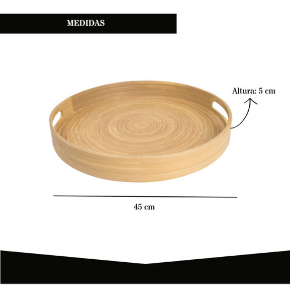 Bandeja De Bambú Redonda Con Manijas Diámetro 38cm 1