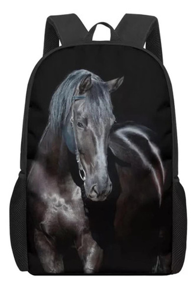 Mochila Para Niños Y Niñas Con Estampado Caballo Negro 0 Mochila Para Niños Y Niñas Con Estampado Caballo Negro 0