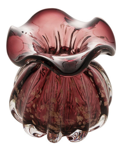 Vaso Vidro Trouxinha Murano Italy Purpura E Rose 11 Cm Lyor 1