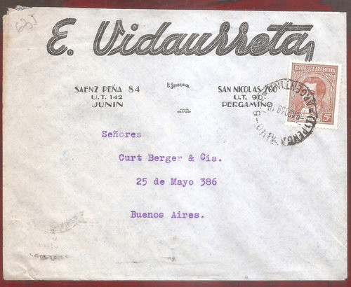 Argentina 1939 Sobre Circulado  Numero  63i 0