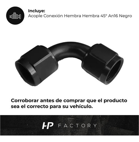 Acople Conexión Hembra Hembra 45° An16 Negro Ftx Fueltech 1