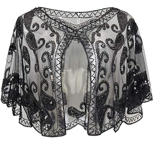 Babeyond 1920s Chal Envuelve Abalorio Noche Cape Novia Chal 0