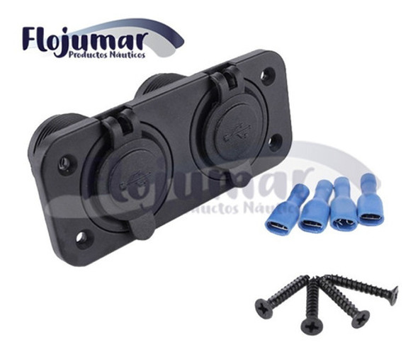 Cargador Doble Toma Usb Con Bastidor 12v Auto Náutica Barcos 1