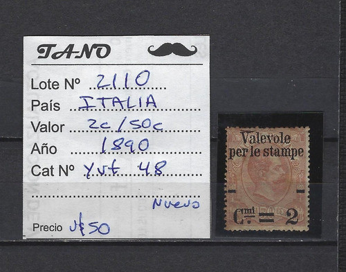 Lote2110 Italia 2c/50c Año 1890 Yvert# 48 Nuevo 0