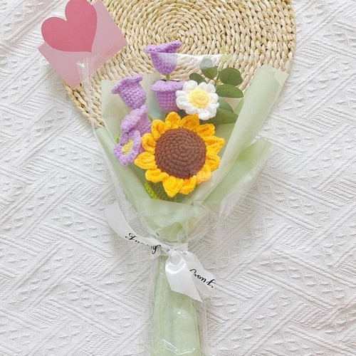 Ramo Flores Ganchillo Cenyn, Tejido A Mano, Girasol, Lirio Y 0