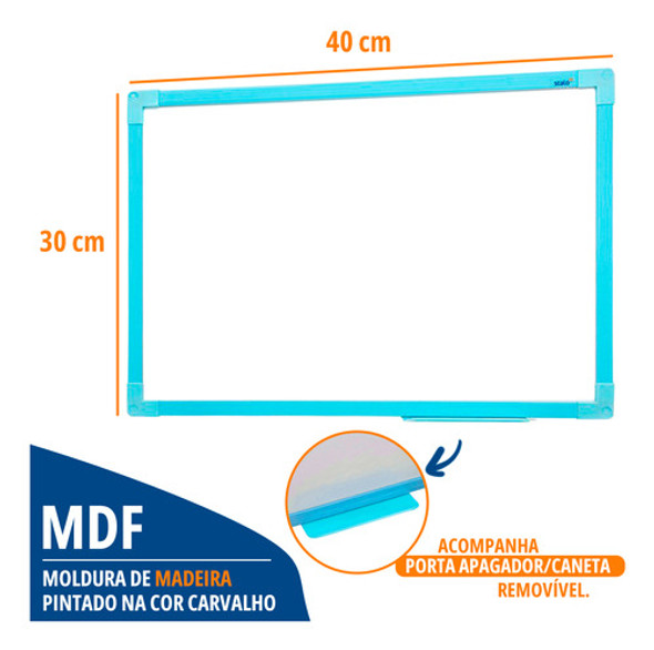 Lousa Quadro Branco 40x30cm Moldura Soft Azul + Brindes 1