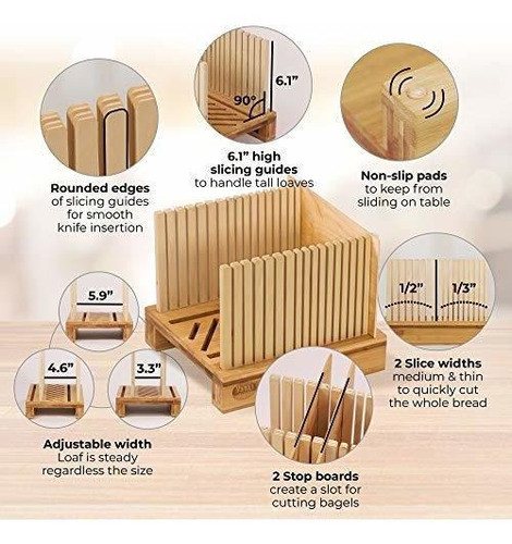 Cortador Pan Bambú Pan Casero Tabla Cortar Madera Ajustable 1