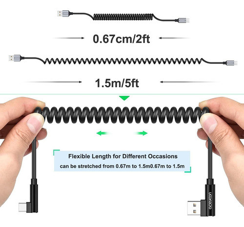 Cable De Carga Usb C Enrollable [2-5ft], Usb A Usb C Cable D 1