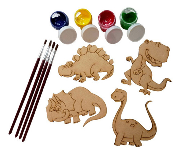 13 Dinosaurios  Para Pintar Pincel 10cm Fibrofacil Pincel 0
