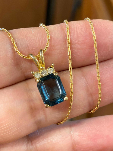Luli Cadena Colgante Enchapado En Oro 18k Circonia Azul Rect 1