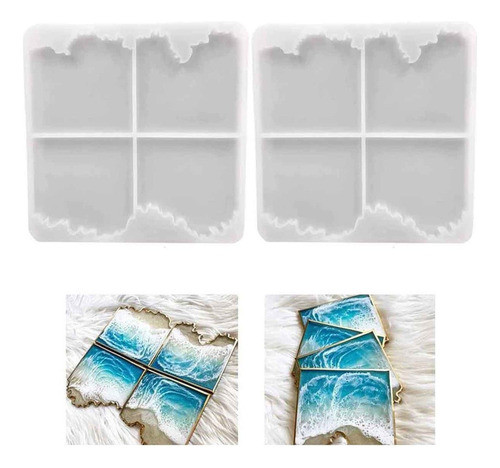 2 Peças Moldes Para Porta Copos De Resina Ondas Do Mar Taças 0