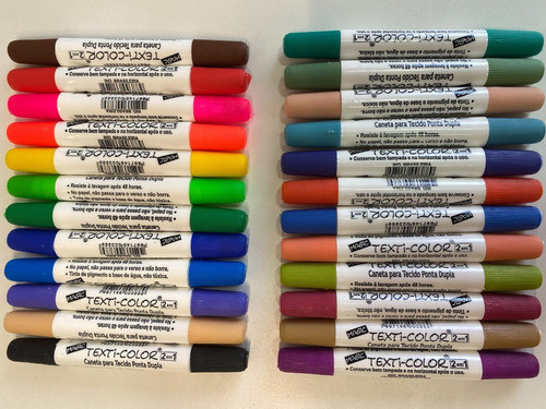 24 Canetas Tecido Ponta Dupla Cores Diferentes 1