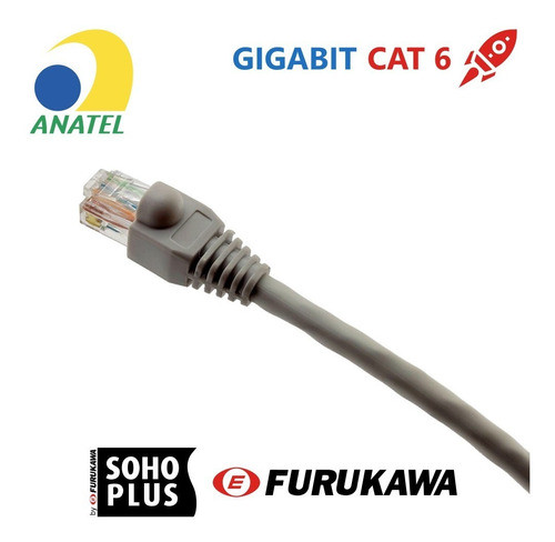 Cabo De Rede 2,5m Cat6 Furukawa Rj45 Cinza Gigabit S. Veloz 1