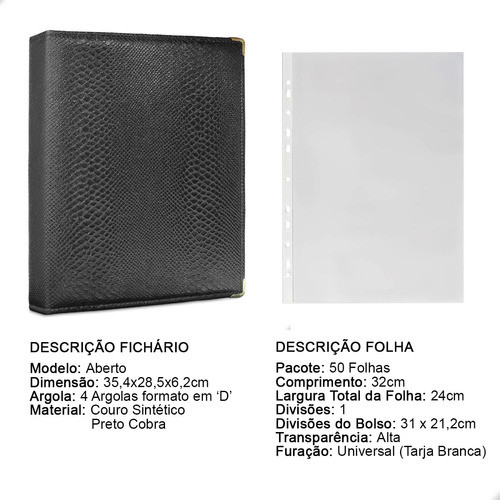 Álbum Fichário 50 Folhas Pp Cédulas 1 Espaço 32x24 Cobra G 1