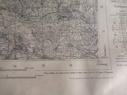 Antigo Mapa Da 2 Guerra- Itália- Montepastore- 87 Iii Se B 0