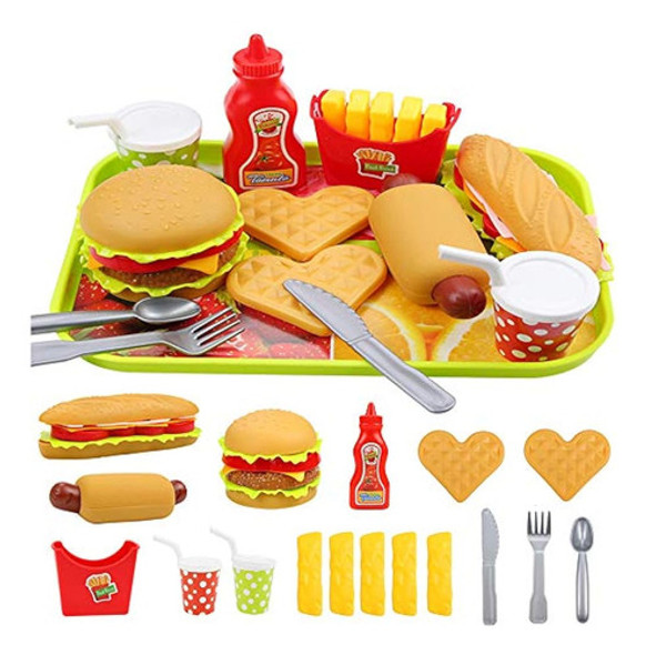 Elitao Pretend Play Fast Food Set, Play Food For Kids Kitche 0