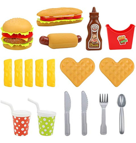 Elitao Pretend Play Fast Food Set, Play Food For Kids Kitche 1