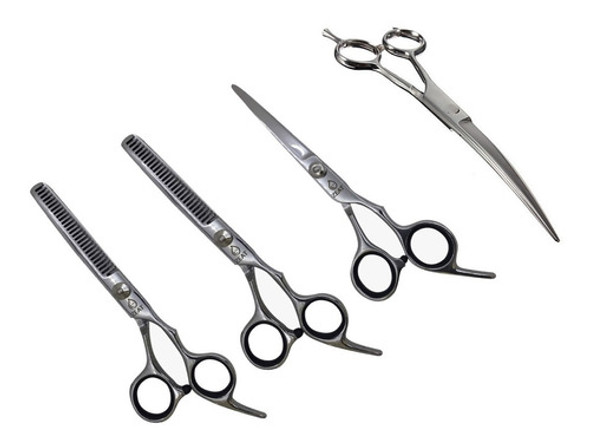 Kit 4 Tijeras Peluquería Recta, Entresacar, Pulir Y Curva 0 Kit 4 Tijeras Peluquería Recta, Entresacar, Pulir Y Curva 0