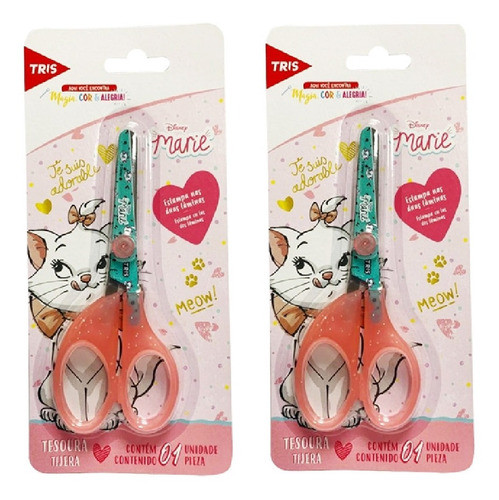 Kit 2 Tesoura Infantil Gatinha Marie 13cm Ponta Arredondada 0