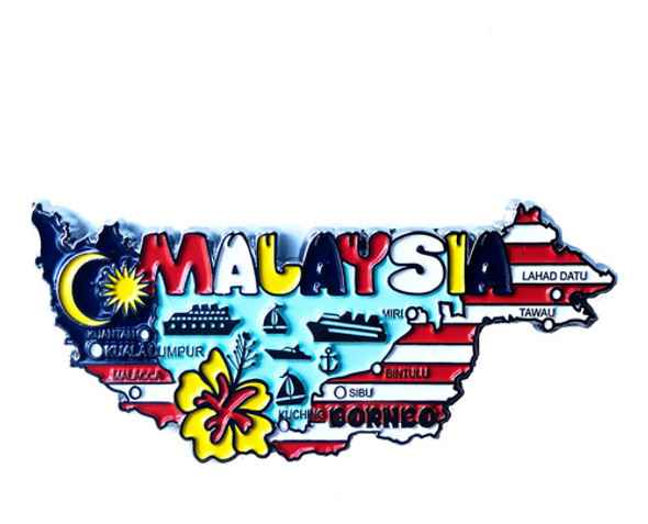 Imã Malásia Com Mapa, Bandeira, Cidades - Imã De Geladeira 0