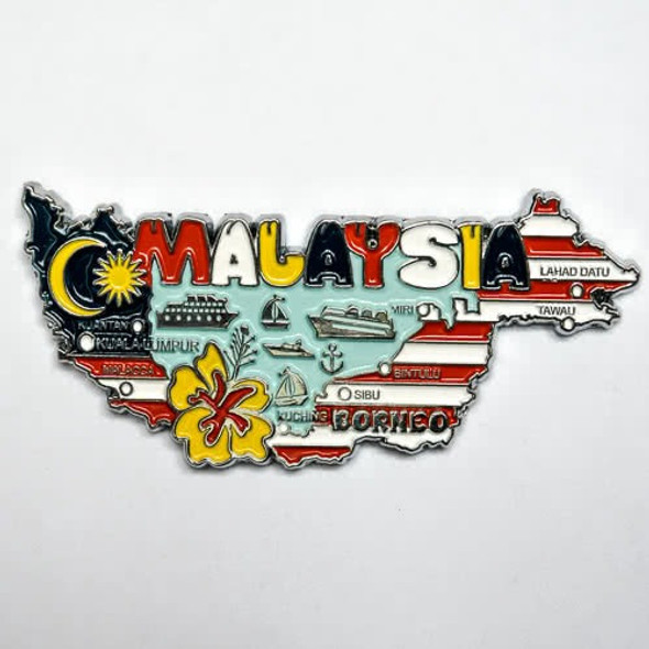 Imã Malásia Com Mapa, Bandeira, Cidades - Imã De Geladeira 1