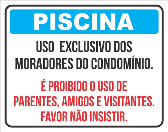 Placa Ps 2mm 70x55  Piscina  - Uso Esclusivo Dos Moradores 1