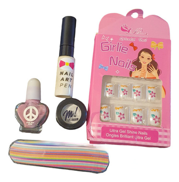 Set Uñas Postizas Y Maquillaje Para Nenas Infantil 1