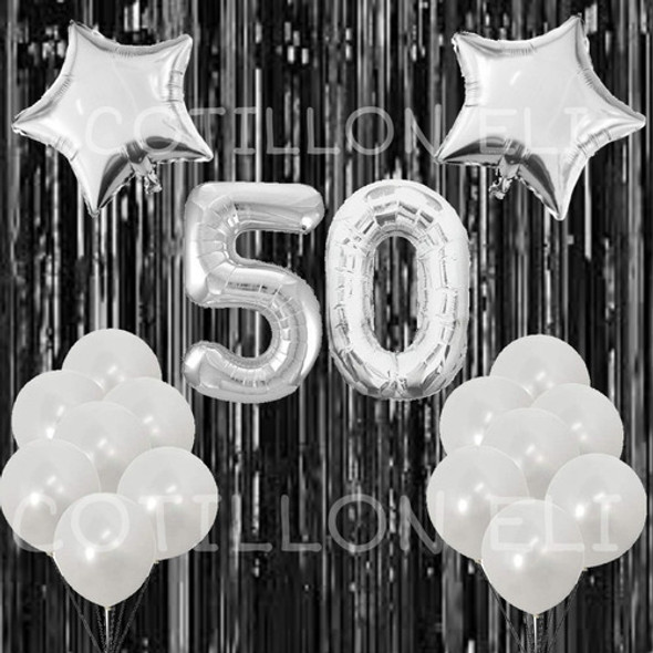 Combo Cumple Negro Dorado Plateados Cortina Globos Cotillon 0
