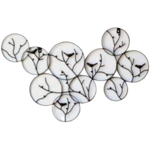 Apliqué Decoración Pared Metalico Círculos Ramas Aves 0