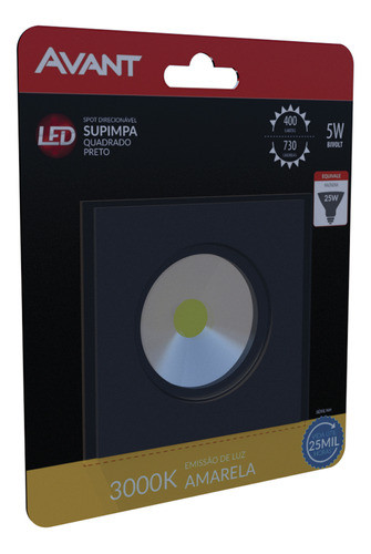 8 Spot Led Quadrado 5w Branco Quente 3000k Bivolt Preto 1