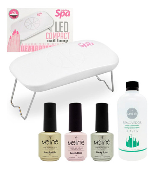 Cabina Led Portatil + Meliné Kit X3 Esmaltes Gel + Removedor 0