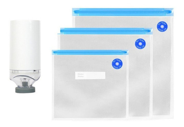 Bolsa Para Alimentos Reutilizables Al Vacío Pack 12 + Bomba 1