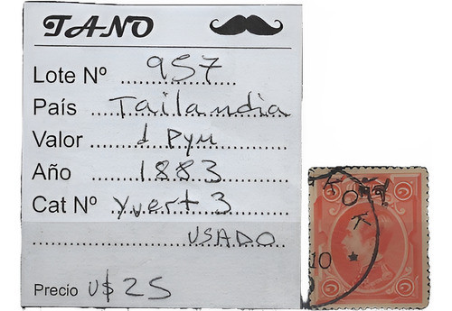 Lote957 Tailandia 1 Pyn Año 1883 Yvert# 3 Linda 0