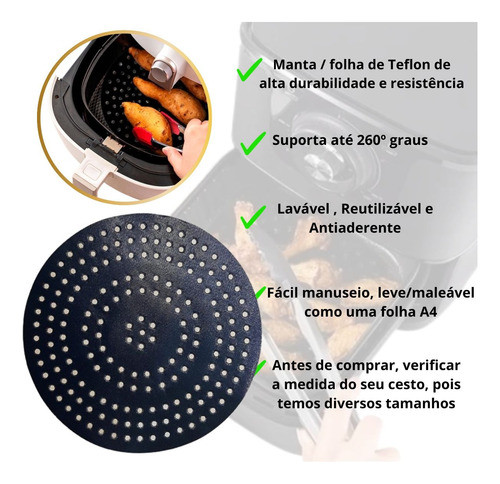 Tapete Protetor Manta Teflon Air Fryer Modelo Redondo 19 Cm 1