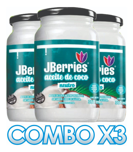 Aceite Coco Cosmetica 1litro Neutro Jberries 3 Frascos 0