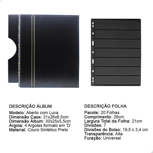 Álbum De Luxo Preto 20 Folhas Para 280 Selos 3bzn P 1