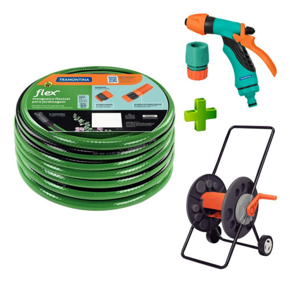 Kit Riego Manguera 25mts 1/2 Enrollador Hidropist Tramontina 0 Kit Riego Manguera 25mts 1/2 Enrollador Hidropist Tramontina 0