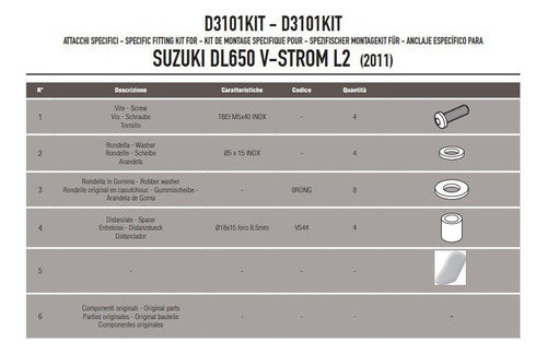 Kit Anclajes Parabrisas Givi Dl 650 V Strom 11 16 D3101kit 1