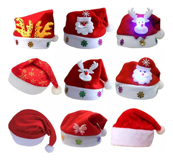9 Conjuntos Touca De Natal Papai Noel Led Luzes Festa 0