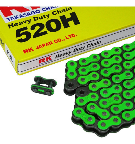 Cadena Moto Rk 520 X 118 H Reforzada Cross Enduro Verde 1
