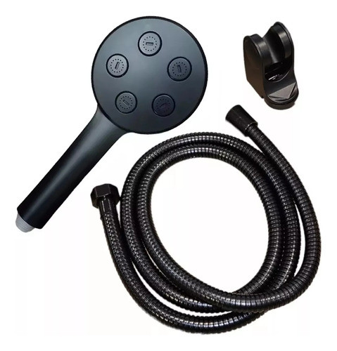 Set Teléfono Flexible Y Soporte Para Ducha Monocomando Negro 0