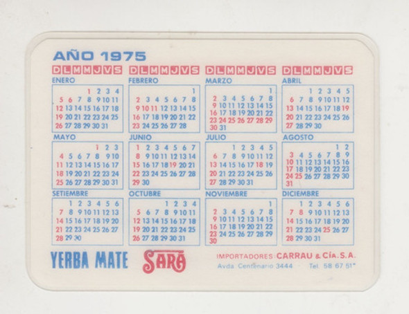 1975 Calendario De Bolsillo Yerba Mate Sara Uruguay Vintage 1